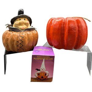 Papier-mâché halloween decor orange pumpkin ghost witch holiday